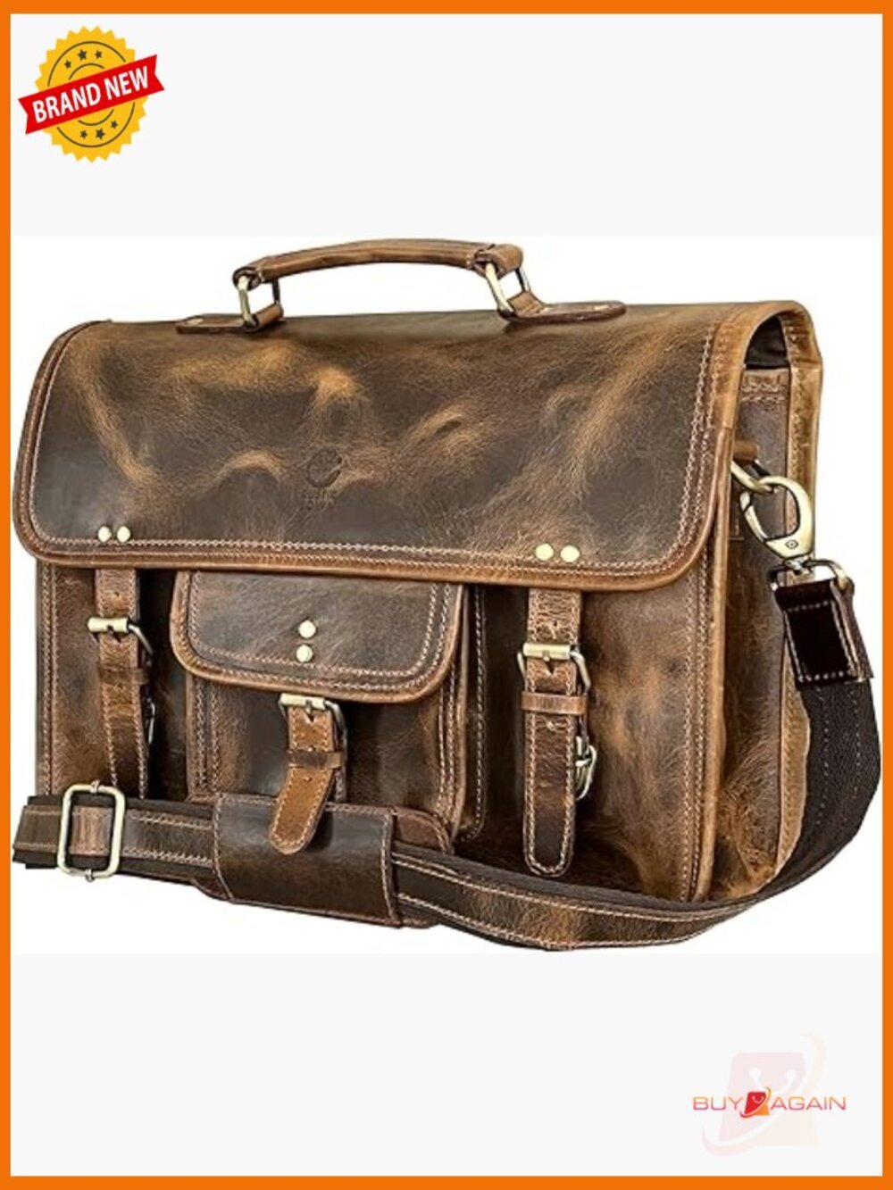 Leather Messenger Bag for Men - Full Grain Briefcase Laptop Satchel